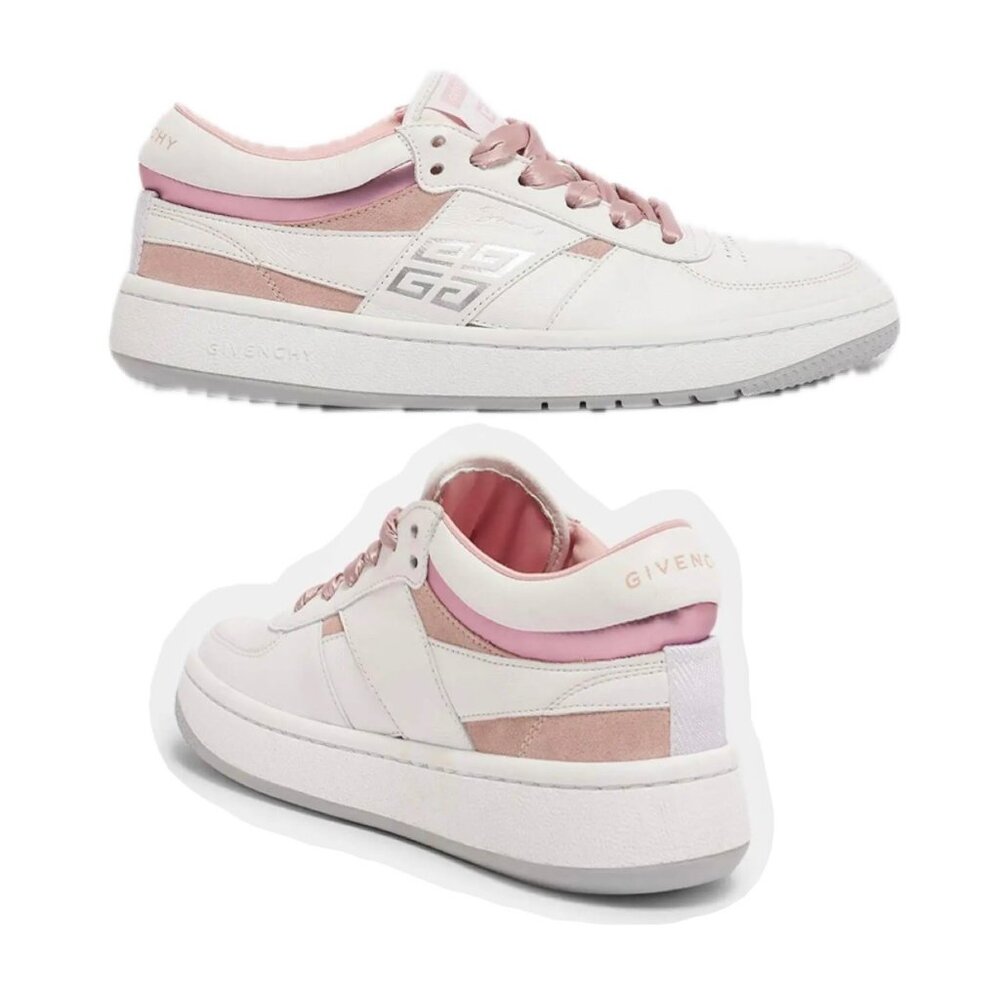 Givenchy Women Sneakers White and Pink Leather 4G Low-Top Sneakers Size 38